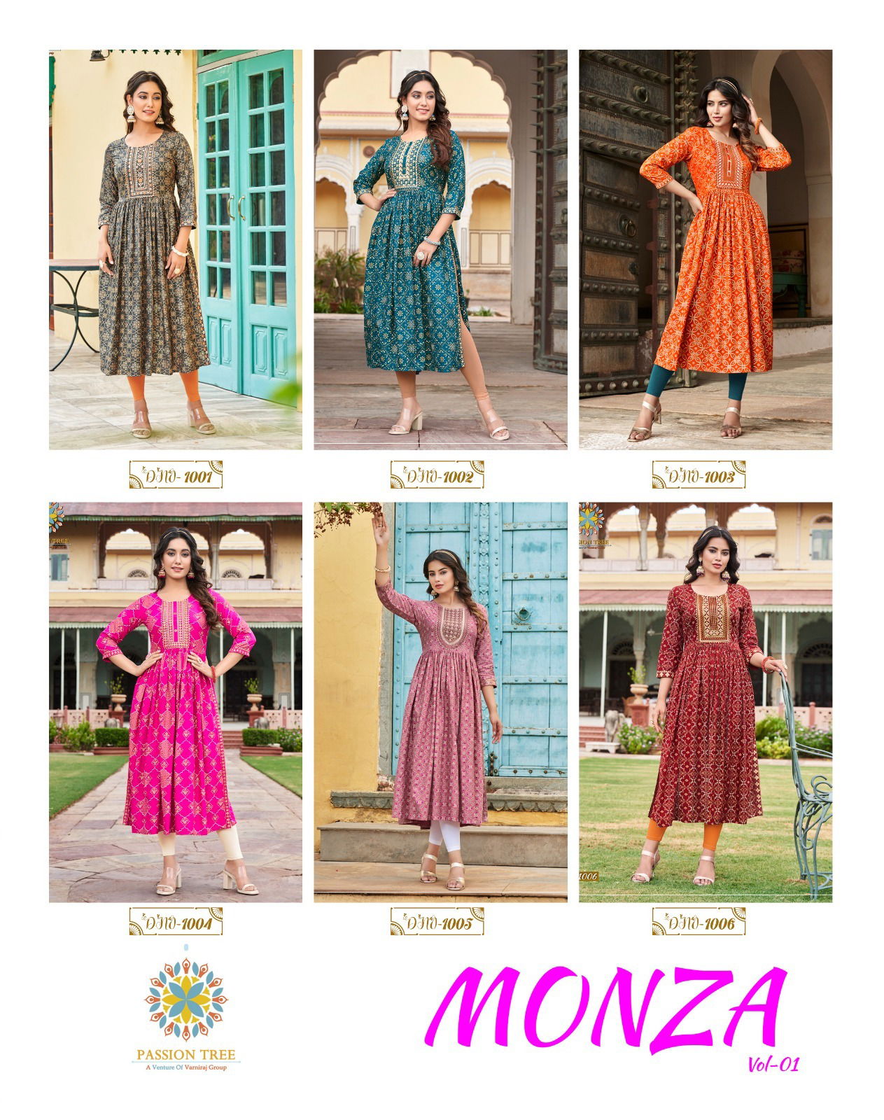 Monza Vol 1 By Passion Tree Nayra Cut Designer Kurtis
